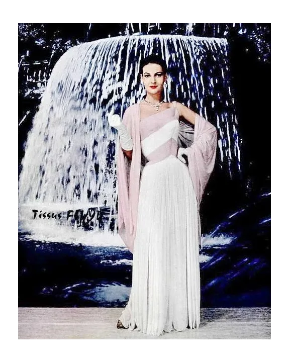 S/S 1963 Haute Couture Hand-Pleated One-Shoulder Pink and Cream Gown