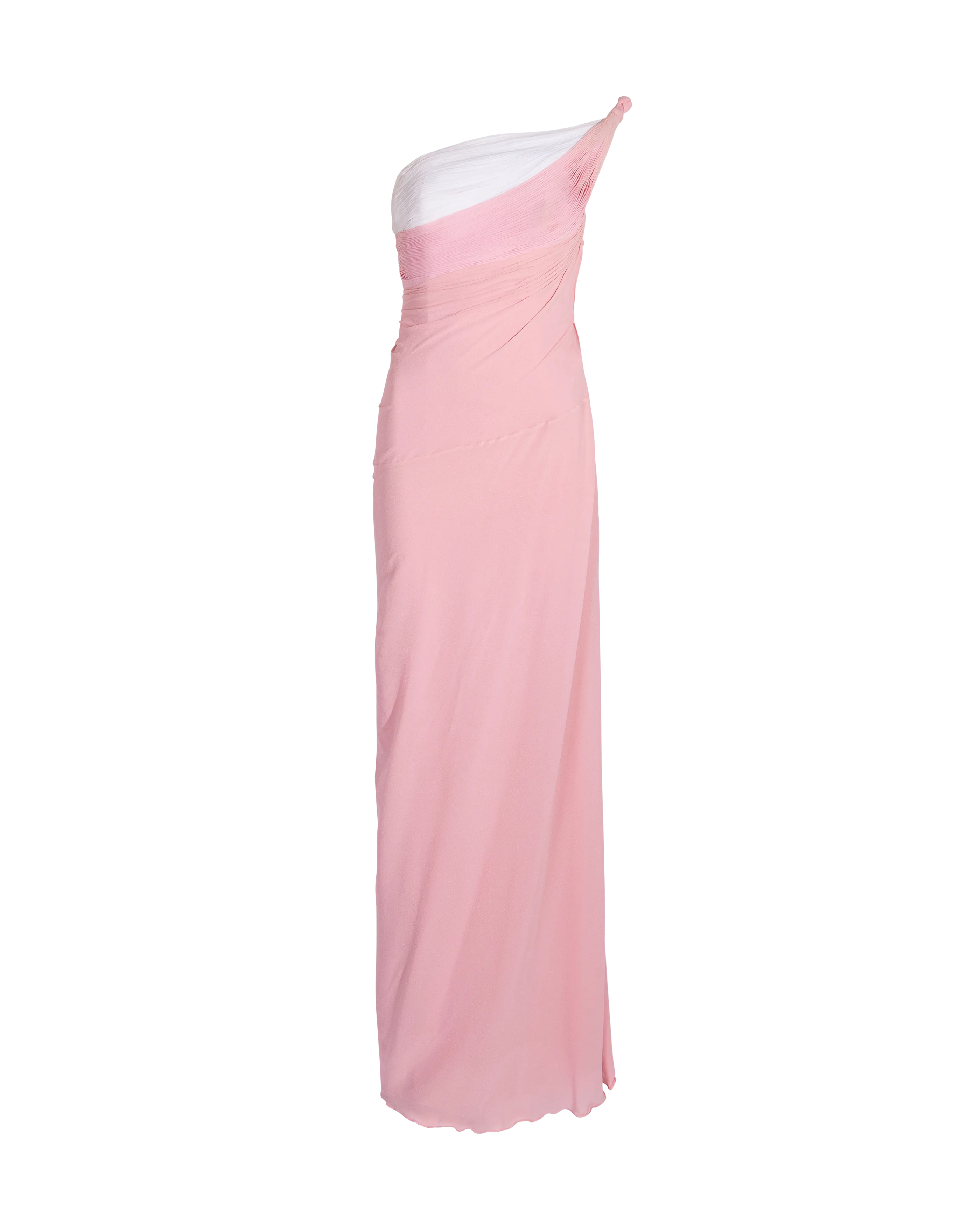S/S 1963 Haute Couture Hand-Pleated One-Shoulder Pink and Cream Gown