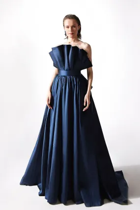 Strapless Pleated Gown with Back Bow