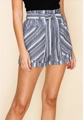 Striped Paper Bag Waisted Shorts