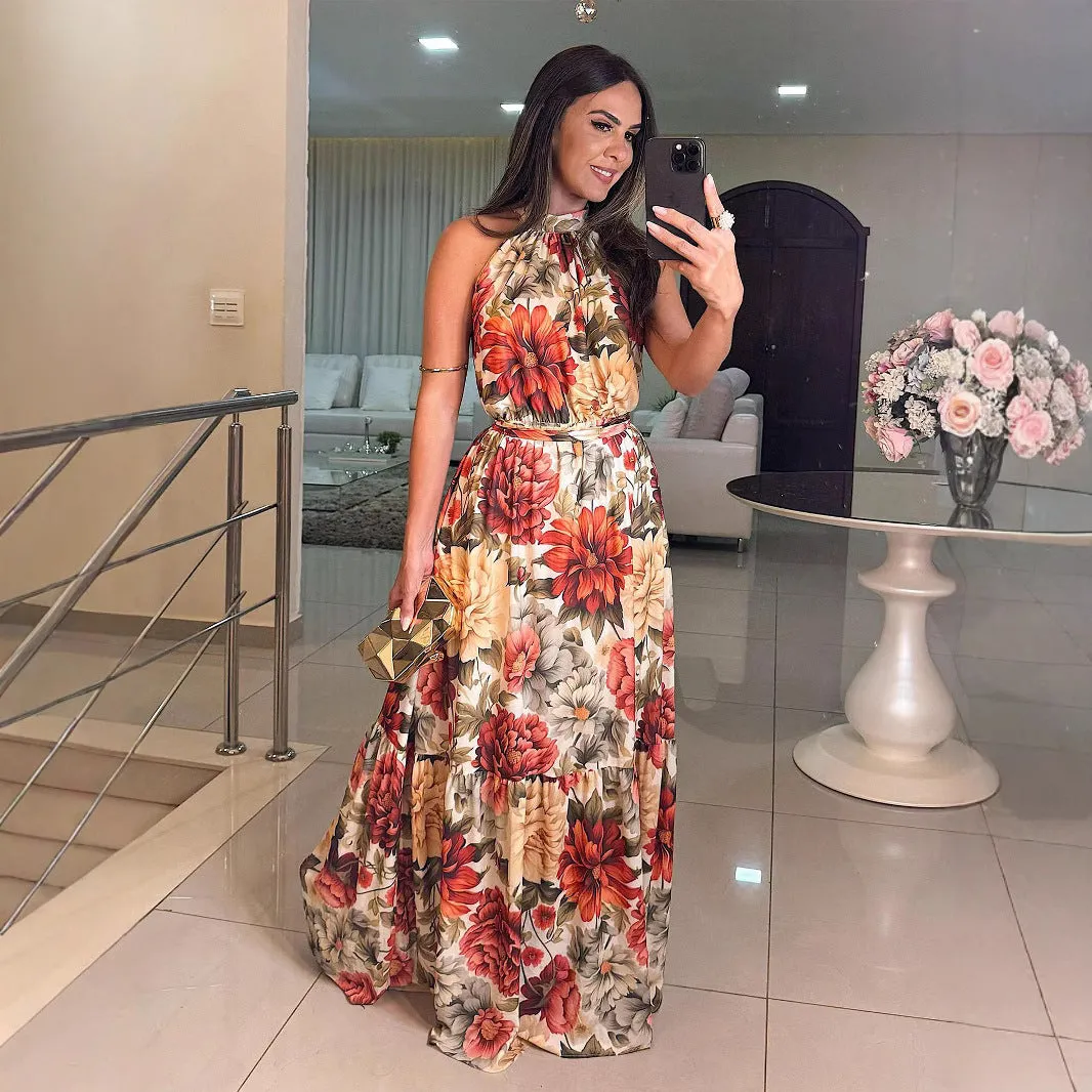 Summer Printed Halter Sleeveless Dress