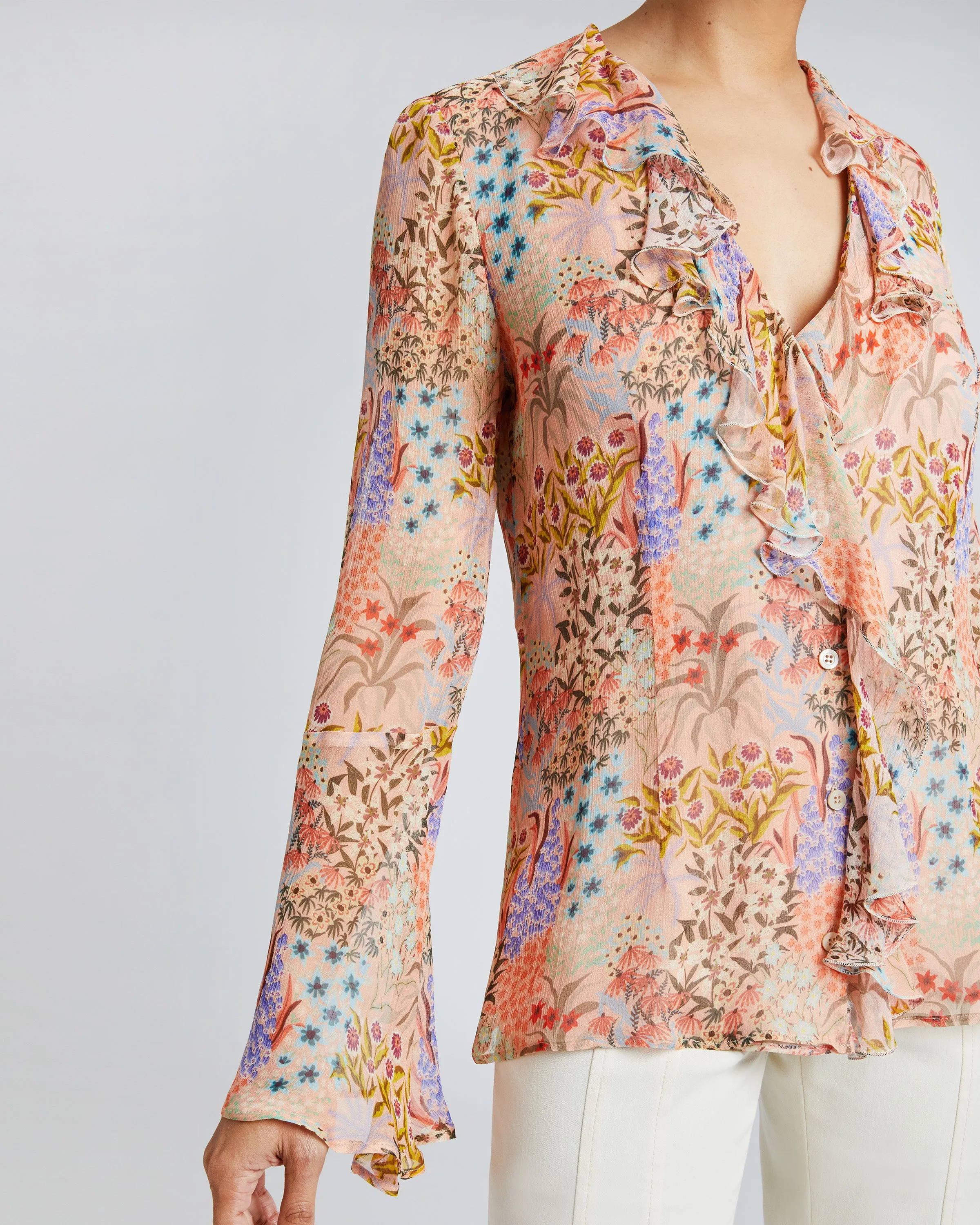 SYDNEY Long Sleeve Ruffle Neck Blouse