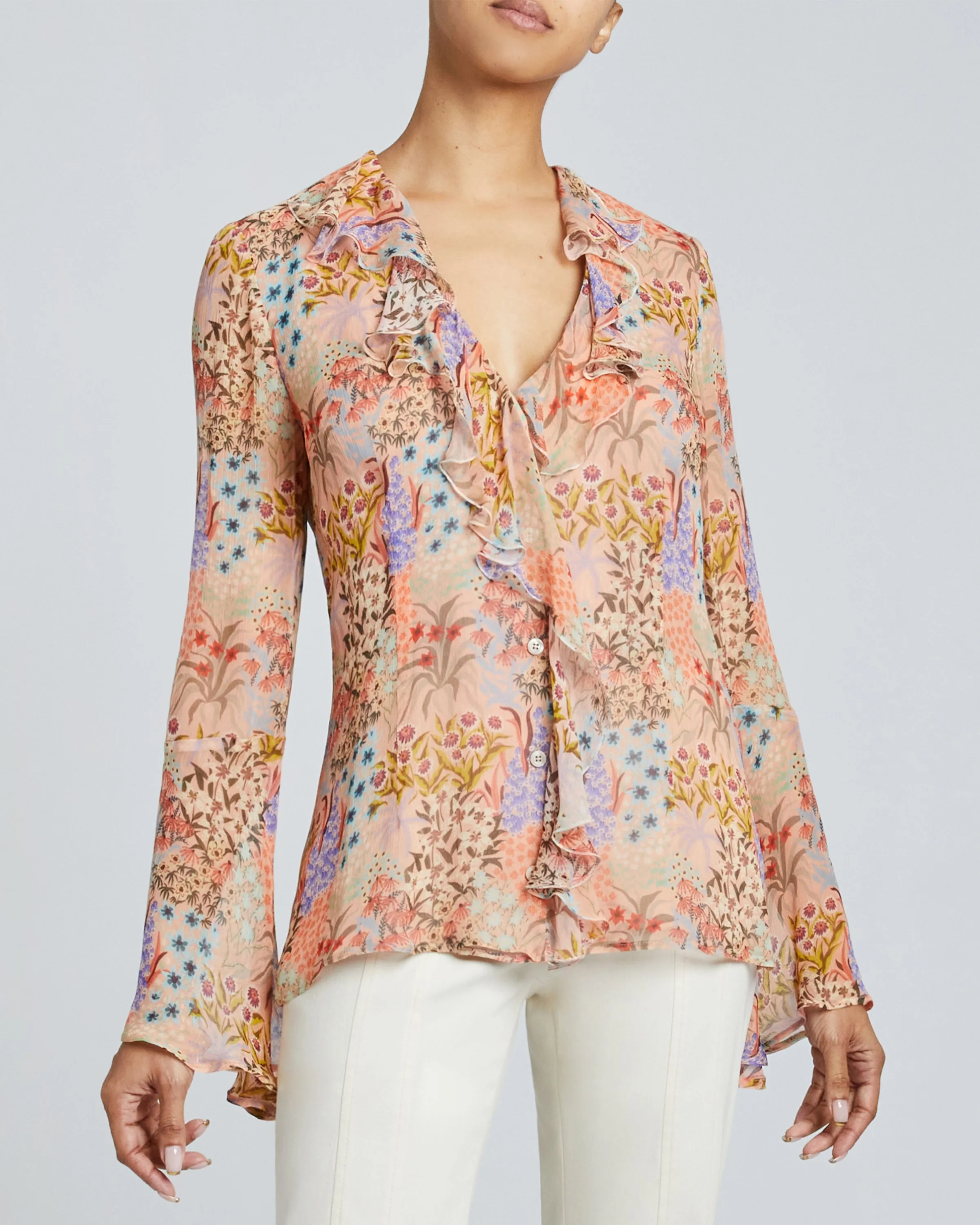 SYDNEY Long Sleeve Ruffle Neck Blouse