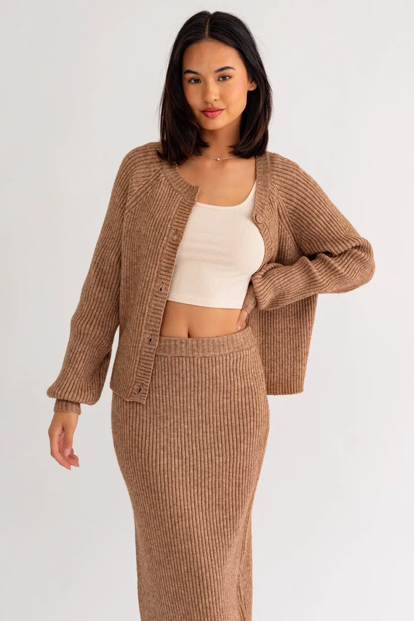 Tan Ribbed Cardigan