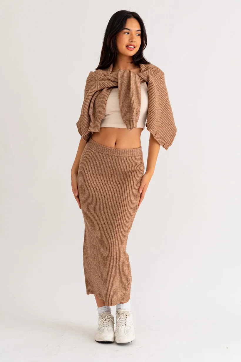 Tan Ribbed Cardigan