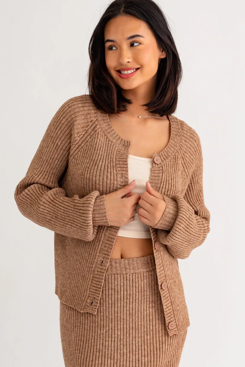 Tan Ribbed Cardigan