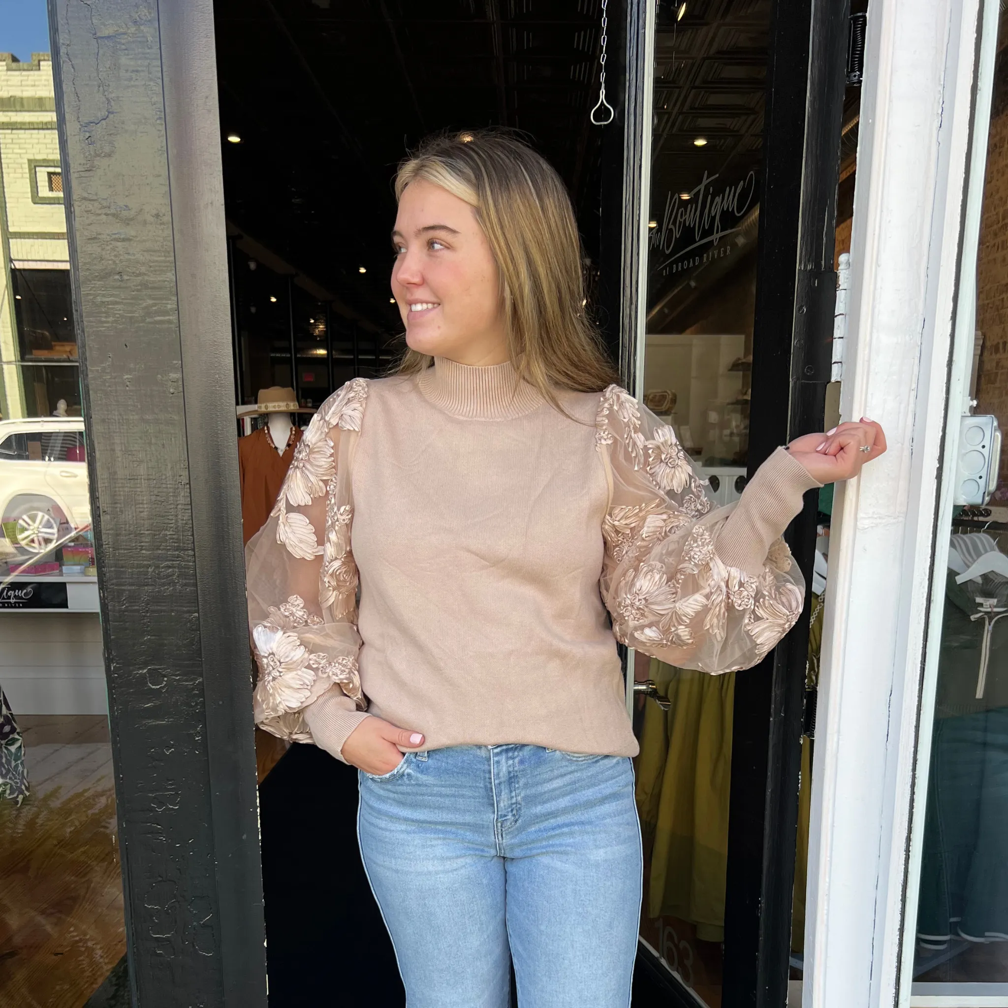 Taupe Sheer Patterned Sweater