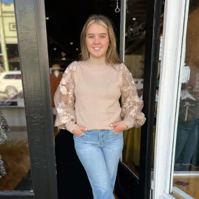 Taupe Sheer Patterned Sweater