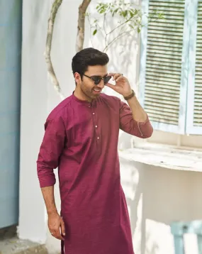 Textured Wine Cotton Kurta Trouser - Men