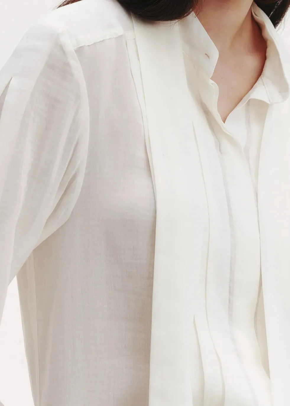 TWP Patti Top w Pleats and Tie Ivory