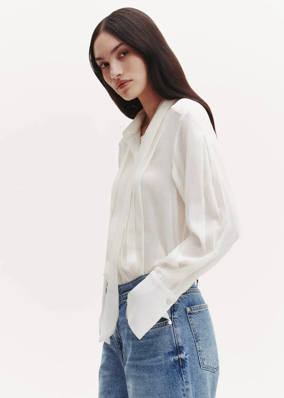 TWP Patti Top w Pleats and Tie Ivory
