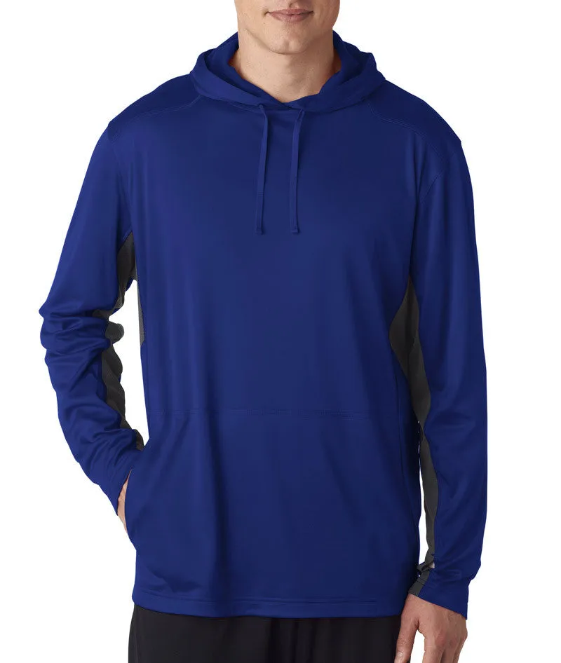 ultraclub adult cool & dry sport hooded pullover - kyanos blue/charcoal (s)