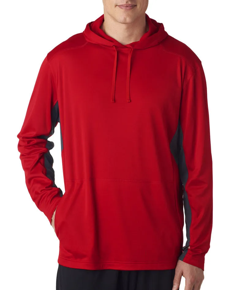 ultraclub adult cool & dry sport hooded pullover - red/charcoal (xl)