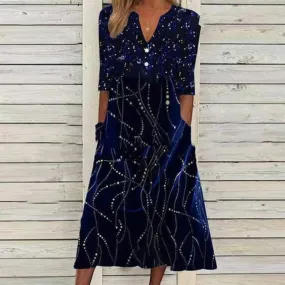 V-Neck Sleeveless Dress With Printed Pocket Ladies