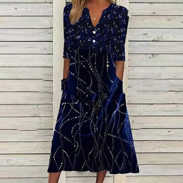 V-Neck Sleeveless Dress With Printed Pocket Ladies