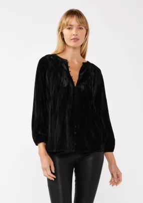 Velvet Button Front V Neck Blouse