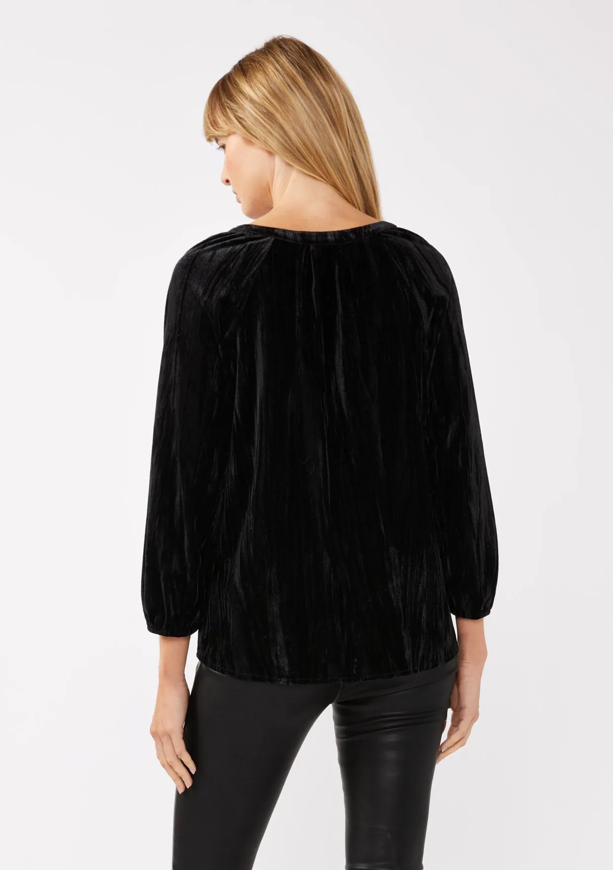 Velvet Button Front V Neck Blouse
