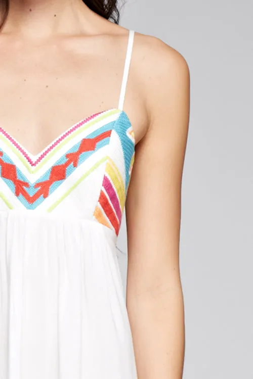 Vibrant Embroidered Bust Sleeveless Mini Dress
