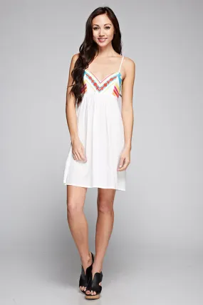 Vibrant Embroidered Bust Sleeveless Mini Dress