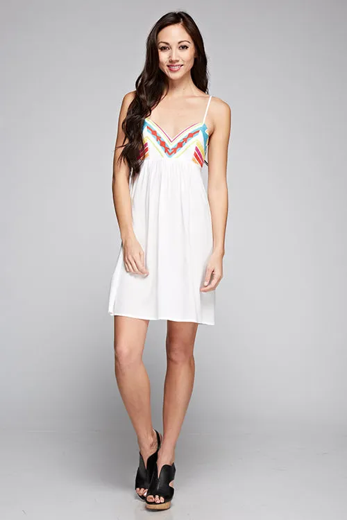 Vibrant Embroidered Bust Sleeveless Mini Dress