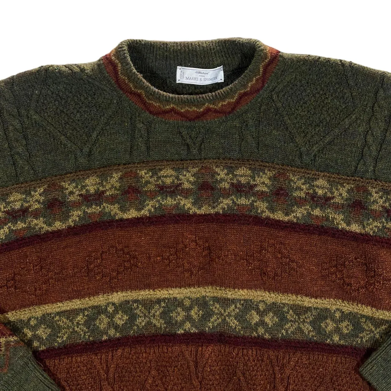Vintage 90's ST MICHAEL Marks & Spencer Grandad Patterned Alpaca Acrylic Wool Knit Sweater Jumper