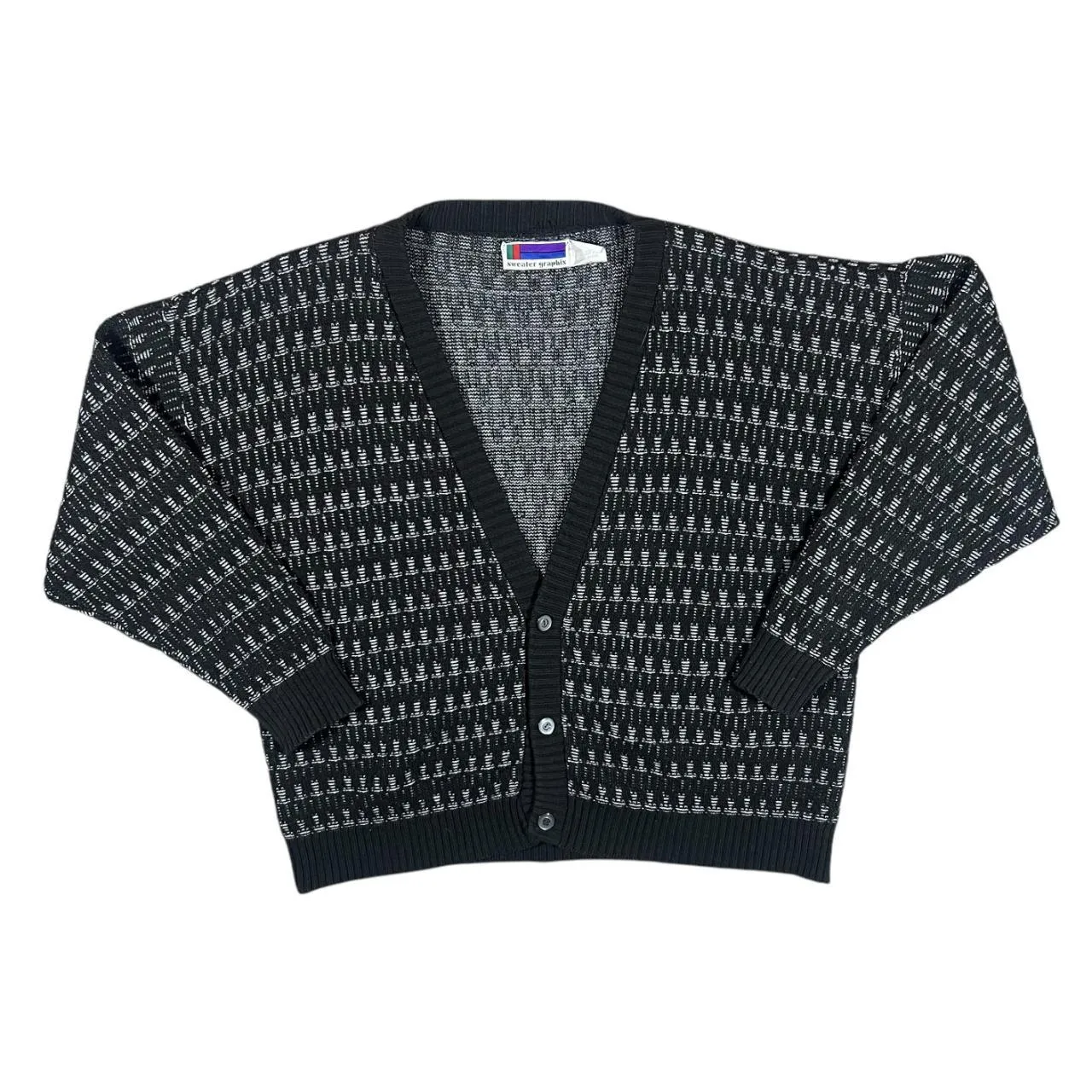 Vintage 90's SWEATER GRAPHIX Made In USA Patterned Acrylic Knit Button Cardigan Sweater