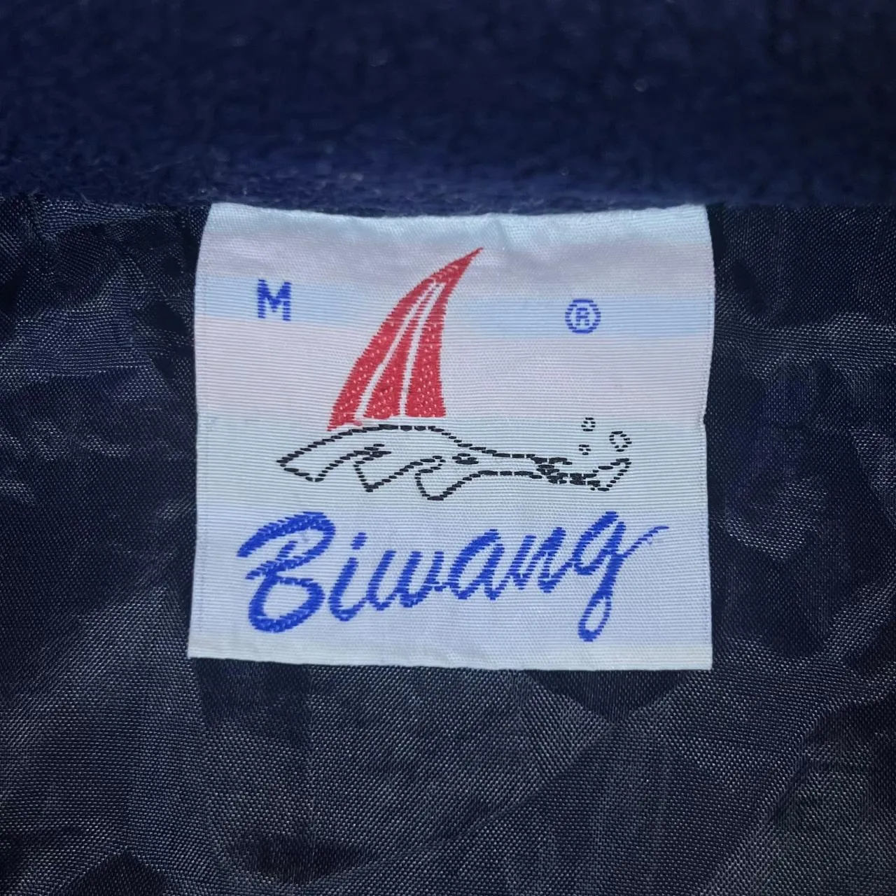 Vintage BIWANG Embroidered Big Spellout Colour Block 1/2 Zip Pullover Fleece Sweatshirt
