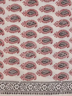 White Black Red Bagh Printed Cotton Fabric Per Meter - F005F2068