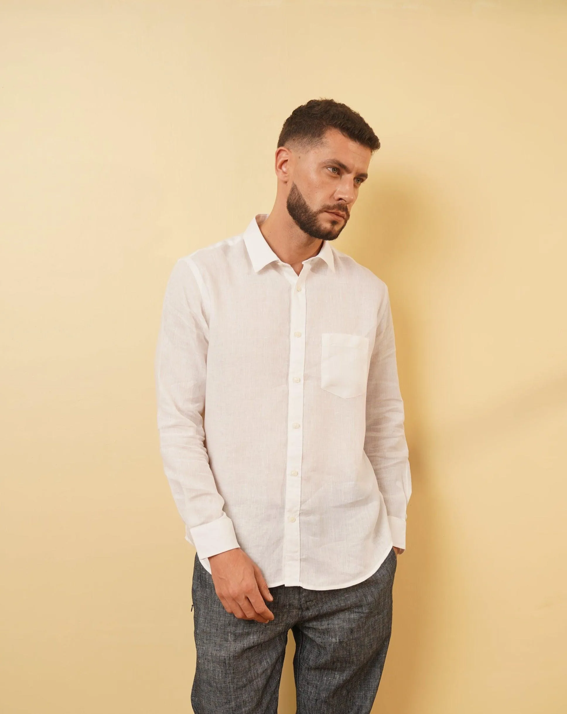 White Linen Button-Up Shirt – CONCORD