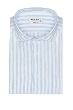 White Striped Light Blue Linen Shirt by Bazooka