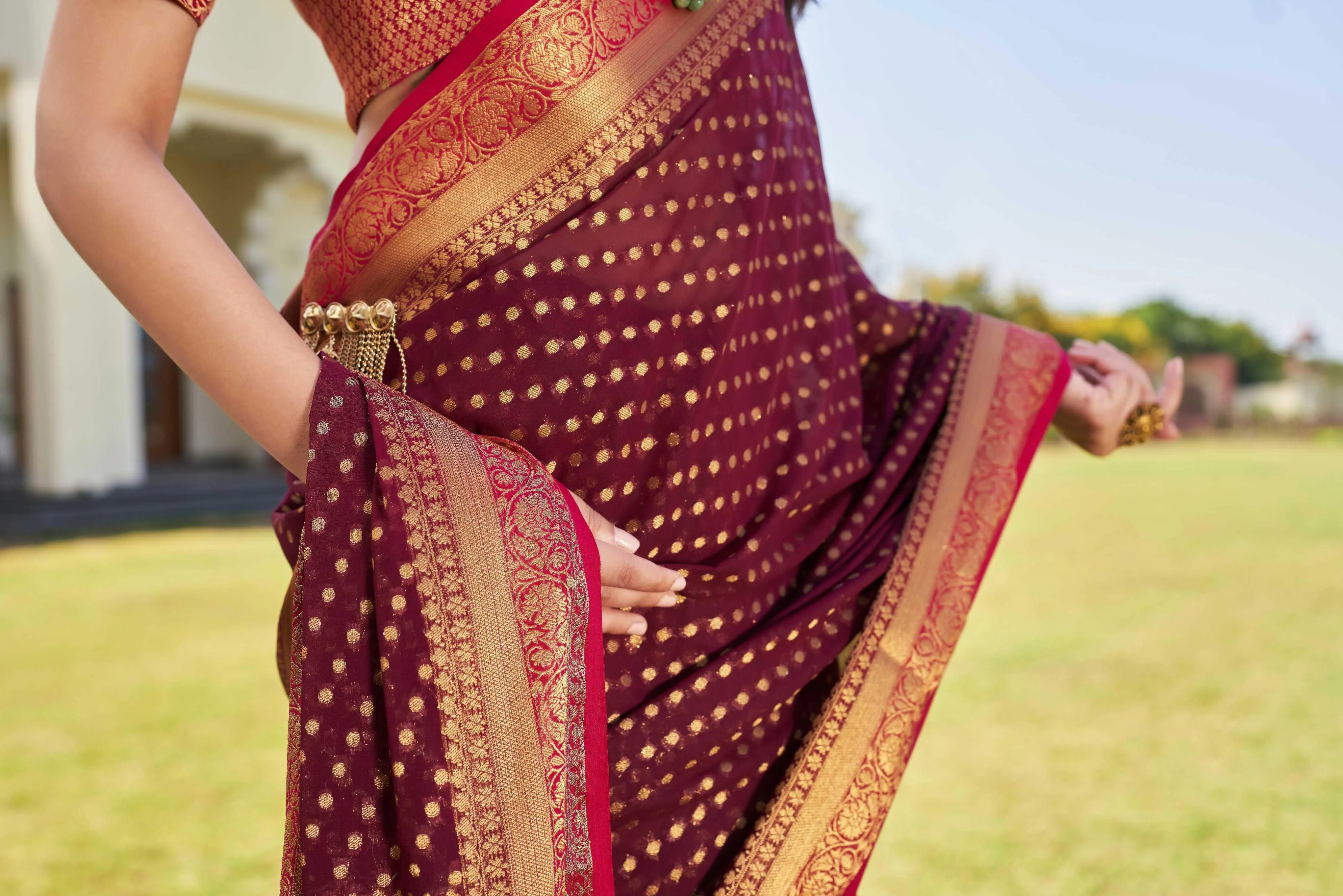 Wine & Pink Pure Georgette Saree