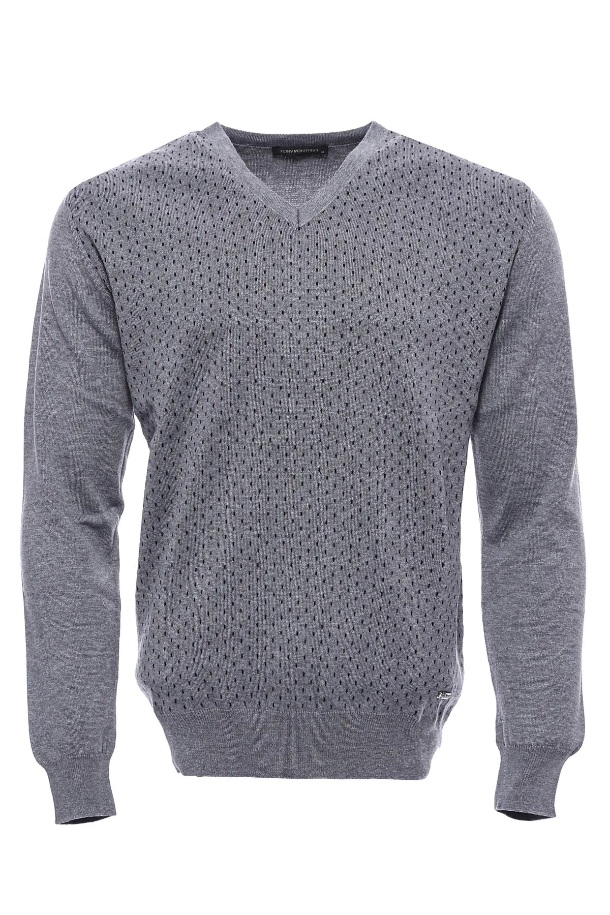 WSS Dot Patterned V Neck Grey Sweater  - Singen