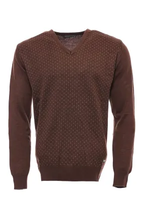 WSS Light Brown Dot Patterned V Neck Sweater  - Singen