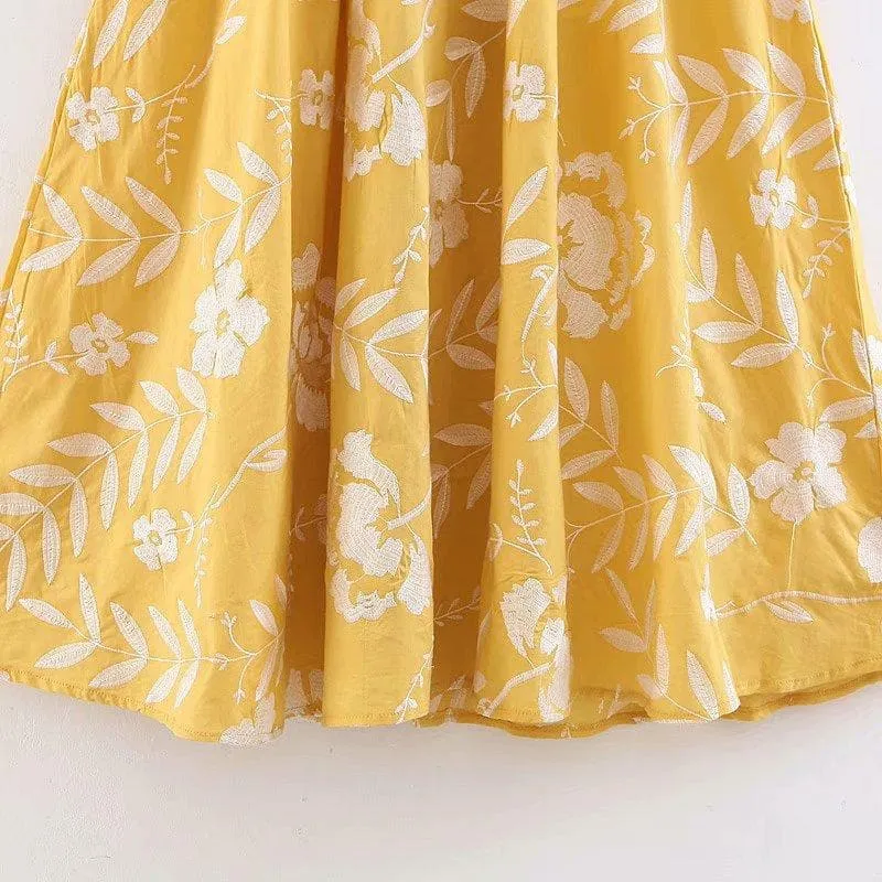 YELLOW EMBROIDERED LONG DRESS