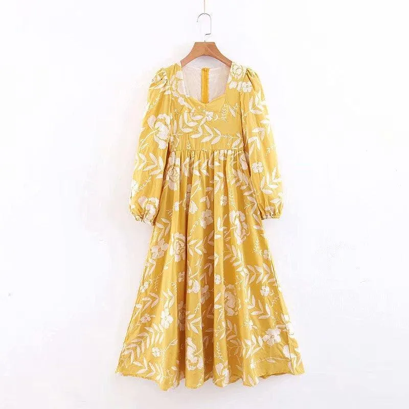 YELLOW EMBROIDERED LONG DRESS