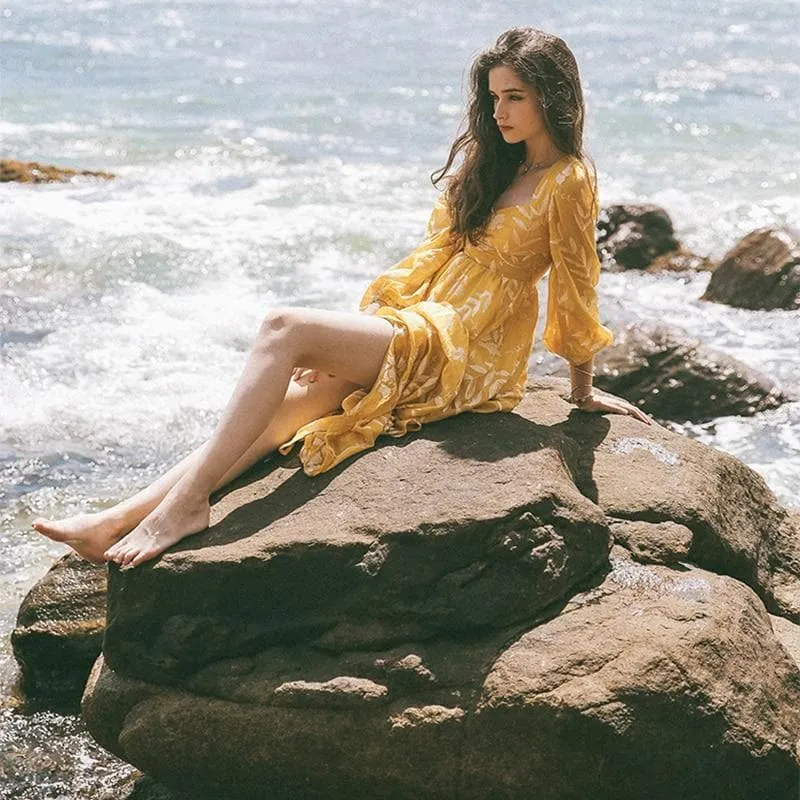 YELLOW EMBROIDERED LONG DRESS