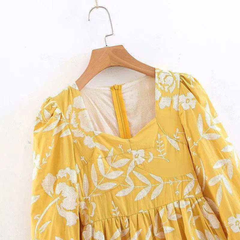 YELLOW EMBROIDERED LONG DRESS