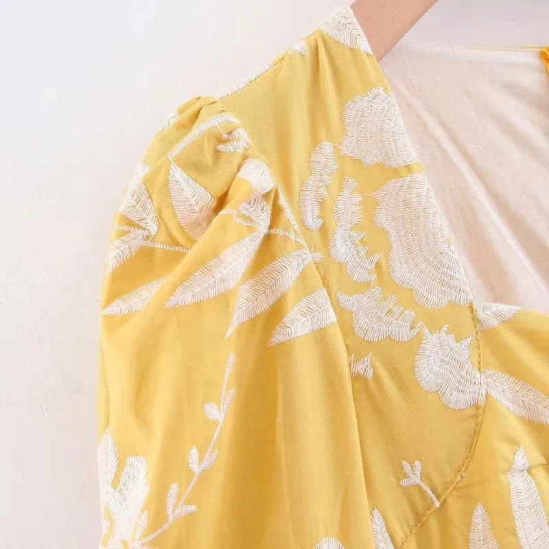 YELLOW EMBROIDERED LONG DRESS