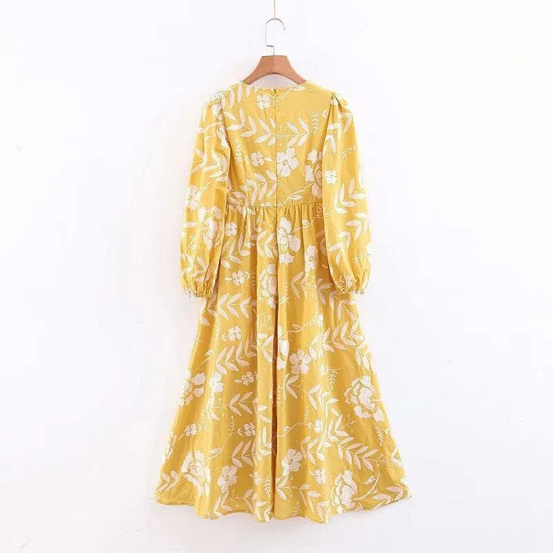 YELLOW EMBROIDERED LONG DRESS