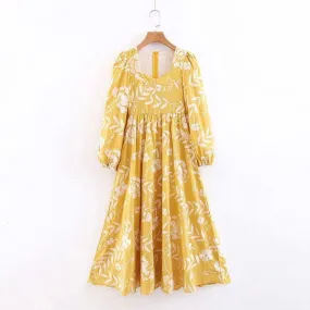 YELLOW EMBROIDERED LONG DRESS