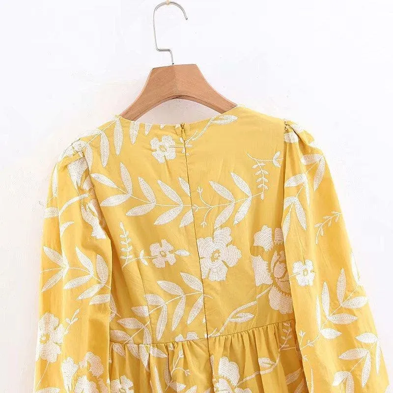 YELLOW EMBROIDERED LONG DRESS